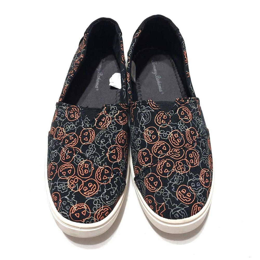 Tommy Bahama Halloween Pumpkin Print Slip On Casual Shoes‎ Womens 7 Black Orange